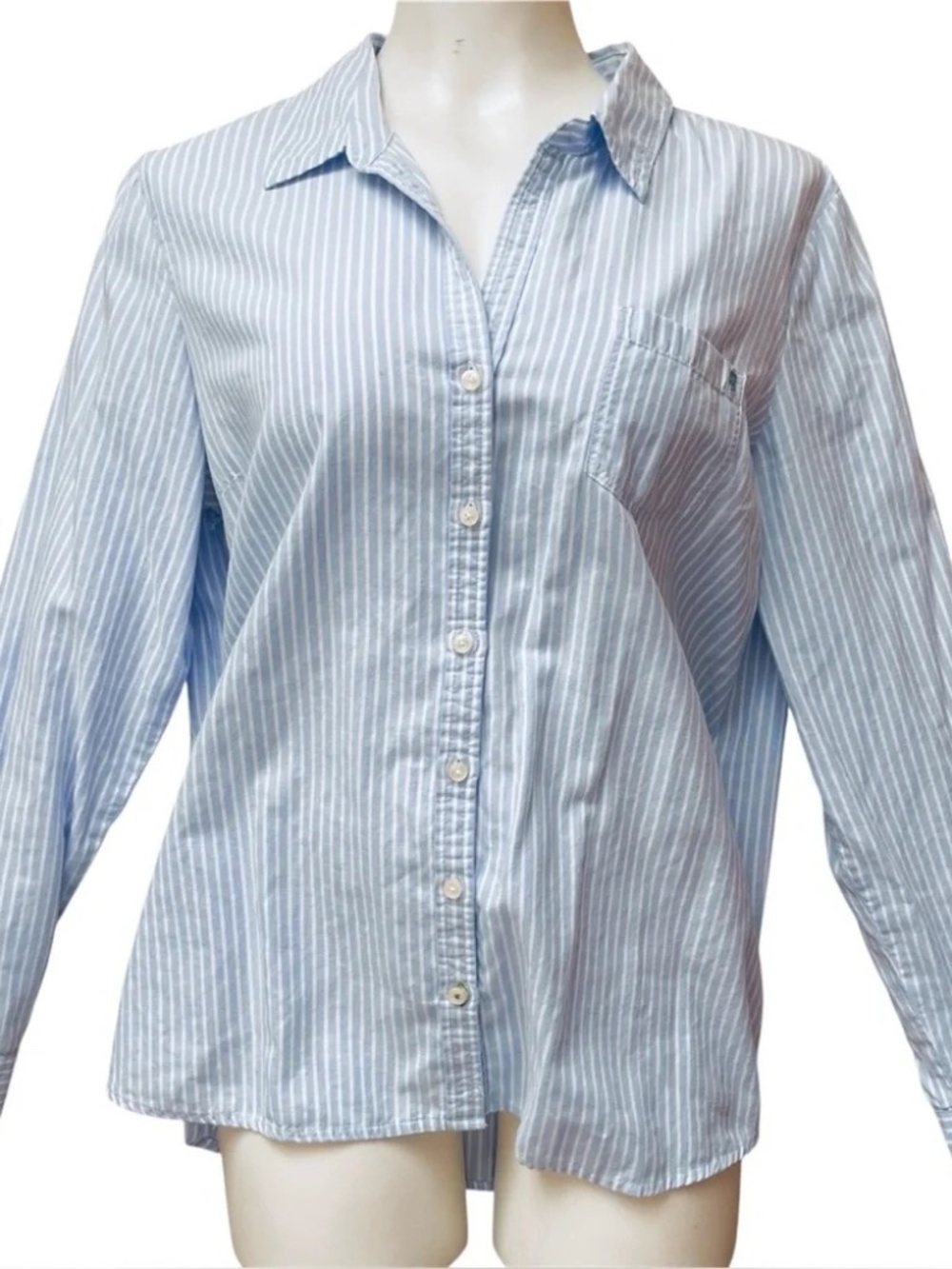 TOMMY HILFIGER Long Sleeve Blue White Stripe Classic Button Down Shirt Women XL - Picture 12 of 13